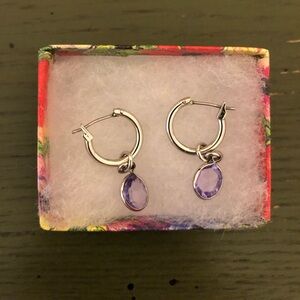 Source Unknown Silver Hoops with Lavender Gem
